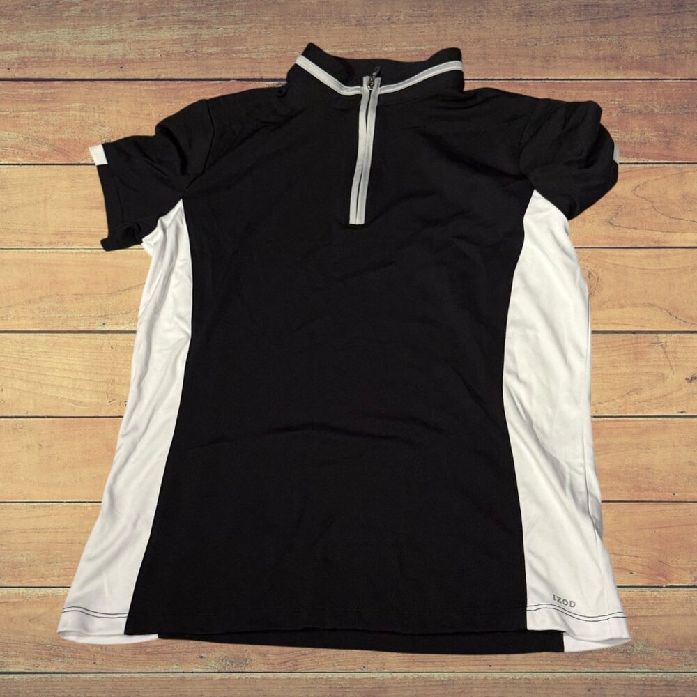 IZOD Women's Black & White Athletic Collared Polo Golf Short Sleeve Shirt Size S